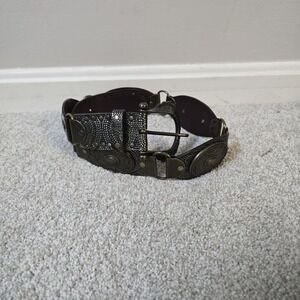 Nanni Italy Leather Belt‎ Women's Size 80/32 Ornate Brass Studded Western Vtg